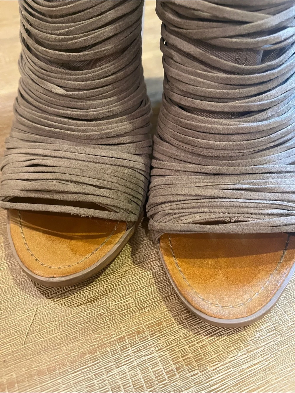 Hinge Gray Suede Wedge Heels